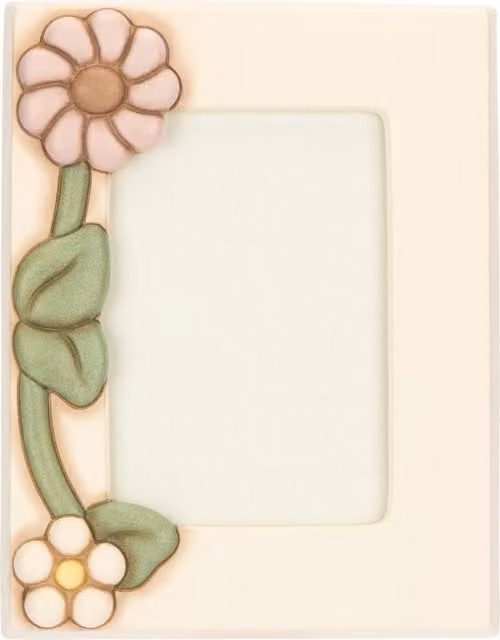Portafoto Calendula Thun in ceramica beige con decorazione floreale per uso da tavolo