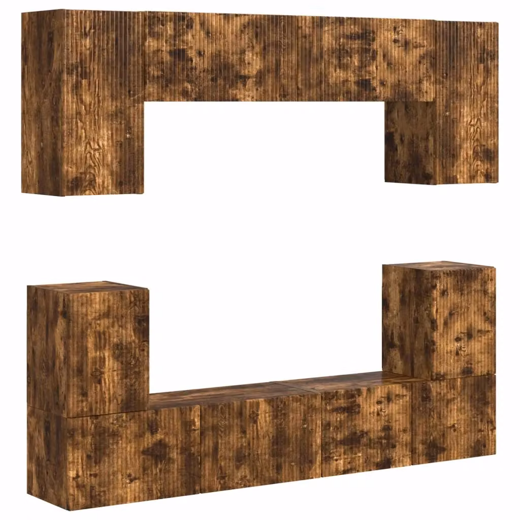Set mobile TV moderno vidaXL in 5 pezzi Rovere fumé e legno MDF per soggiorno – 2