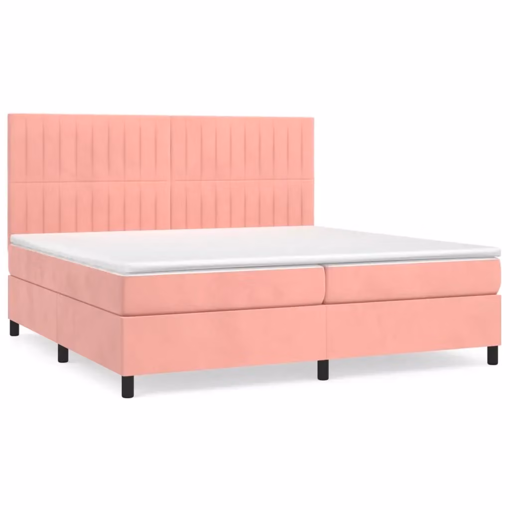 Letto con Giroletto a Molle e Materasso Ibrido vidaXL in Velluto Rosa e Bianco L/P/H: 200 x 200 x 128 cm – 2