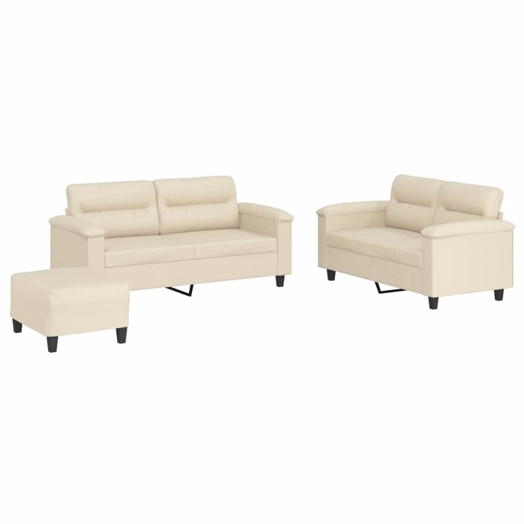 Set di Divani 3 pz con Cuscini crema in Pelle finta