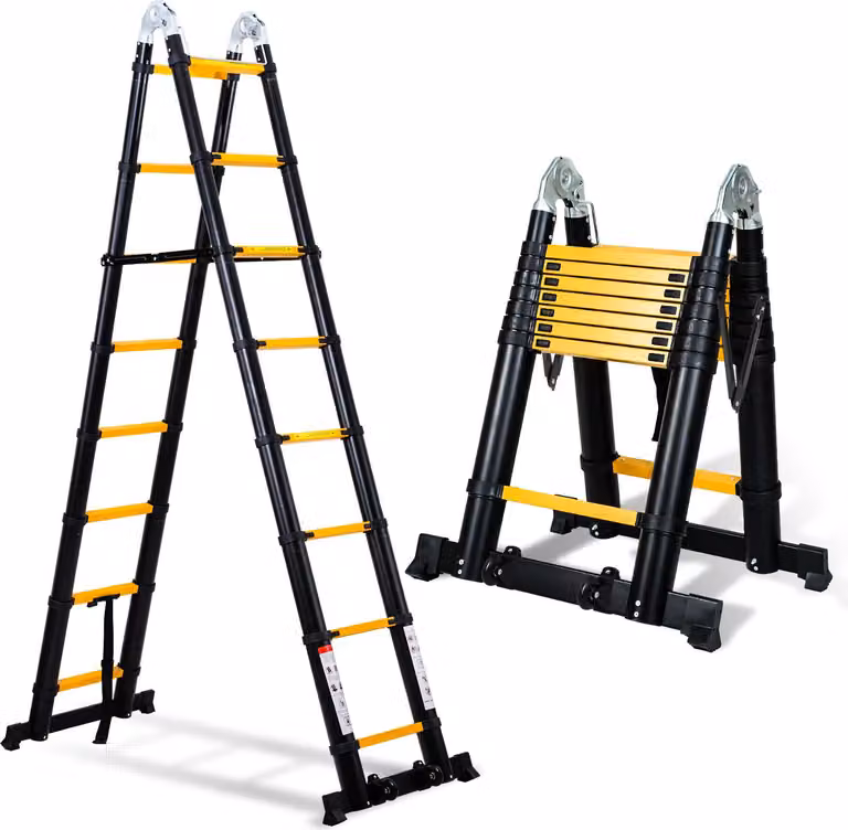 Scala telescopica professionale Izrielar 5M alluminio nero portata 150kg scala multiuso piedi in gomma antiscivolo