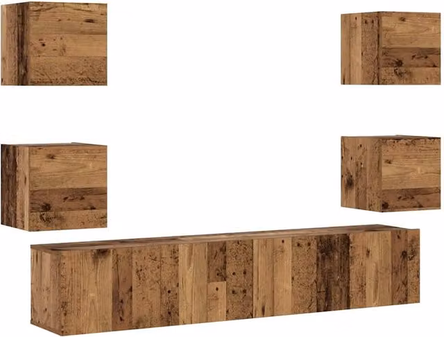 Set di 6 mobili TV da parete moderni portaoggetti 80 x 30 x 30 cm design essenziale in legno ingegnerizzato vecchio legno 02_0055868