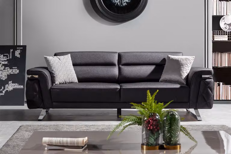 Exklusive Schwarze Textilcouch Wohnzimmer 3-Sitzer Edle Sitzmöbel