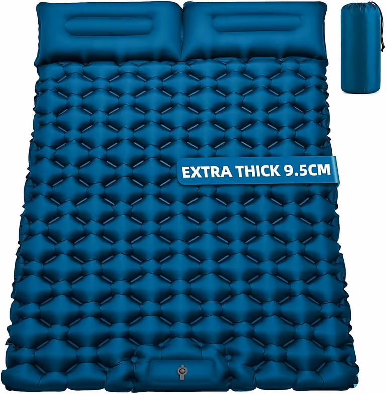 Materasso gonfiabile per 2 persone, spesso 9,5 cm, dimensioni 204 x 130 cm, ideale per il campeggio