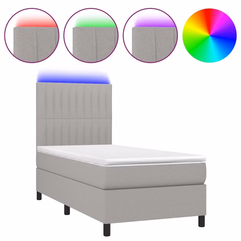 Letto a Molle Materasso e LED Grigio Chiaro 90x200 cm Tessuto