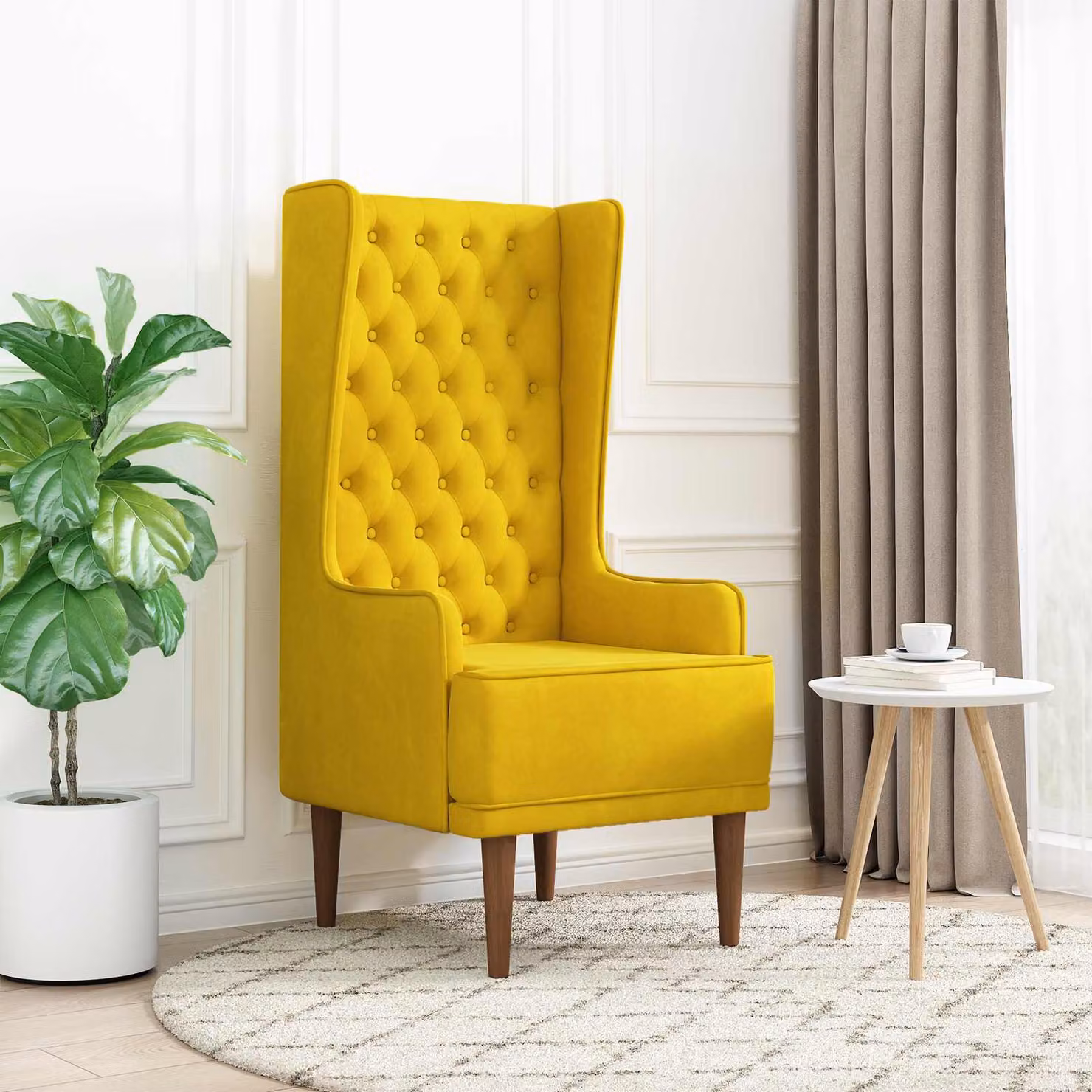 Sedia Chesterfield vidaXL in Velluto Giallo con Schienale Alto Trapuntato e Braccioli