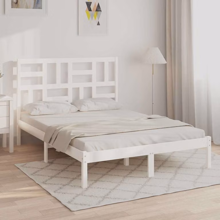 vidaXL Giroletto in Legno Massello di Pino Bianco L: 140 cm, P: 190 cm