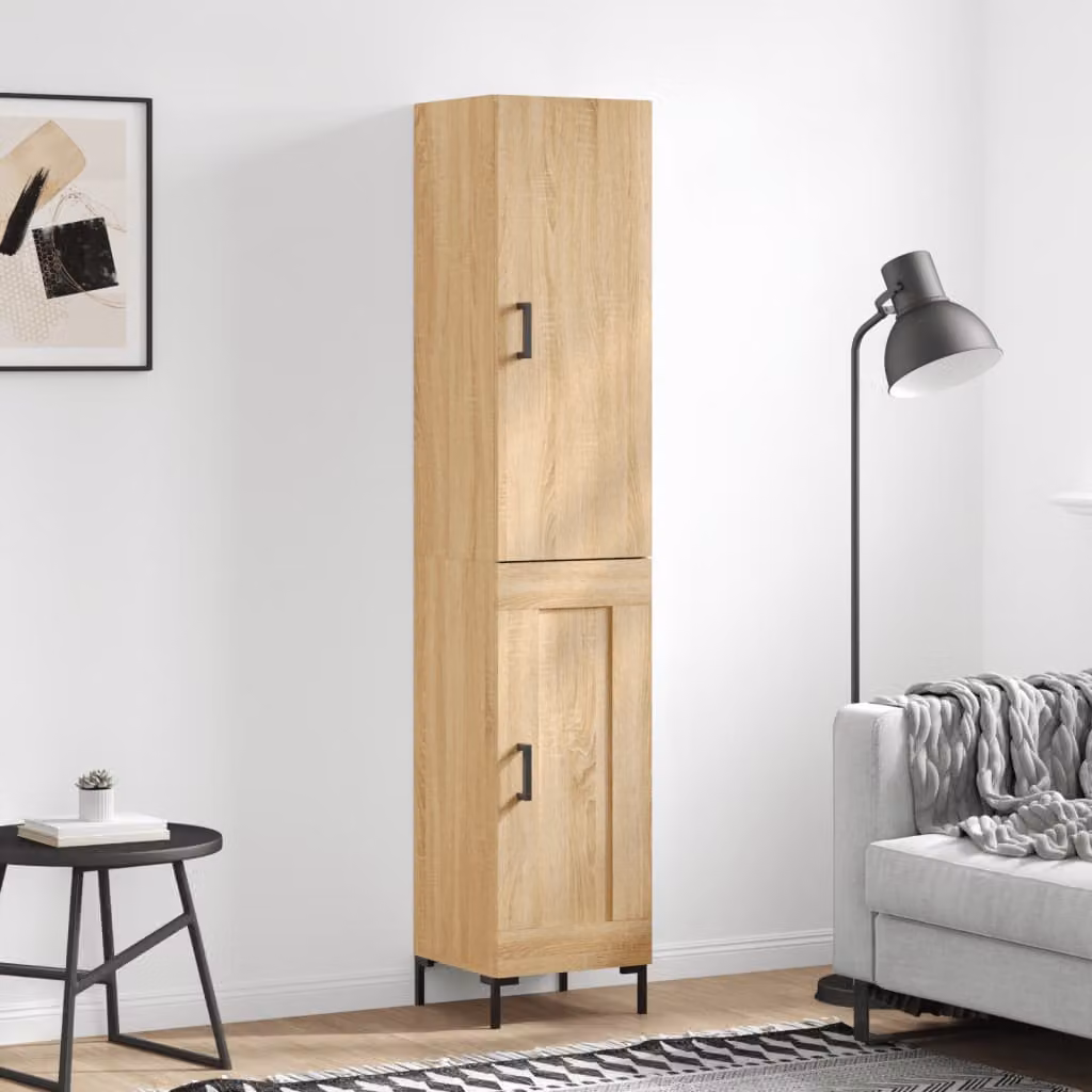 Credenza moderna vidaXL in legno Rovere Sonoma e metallo, colore marrone, H 180 x L 34,5 x P 34 cm