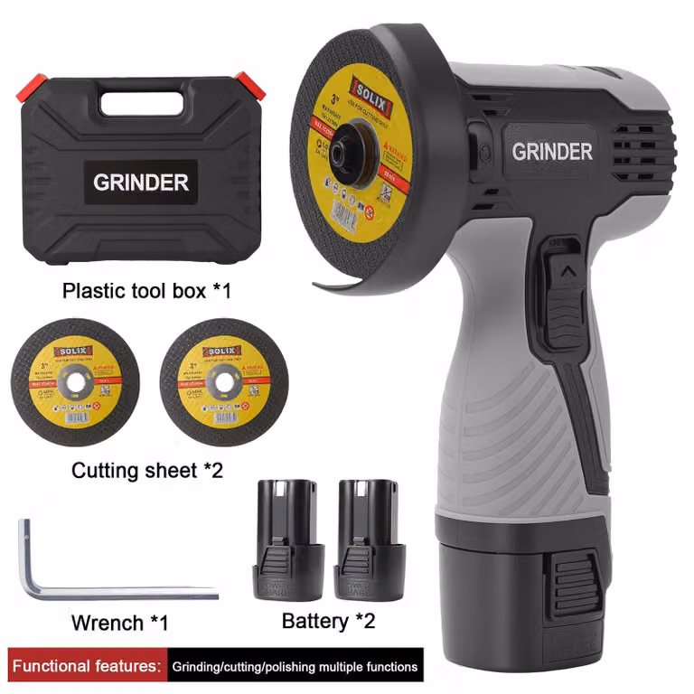 Smerigliatrice angolare mini senza fili - Smerigliatrice angolare elettrica - 2 batterie - 16,8 V - 6000 mAh - 19.500 giri/min - 2 dischi da taglio - Grigia