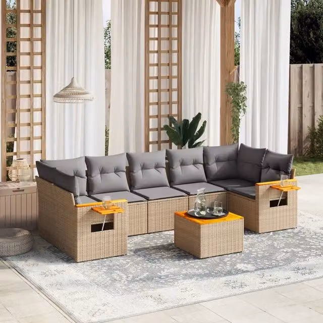 Set Divano da Giardino 8 pz con Cuscini Beige in Polyrattan 3259056