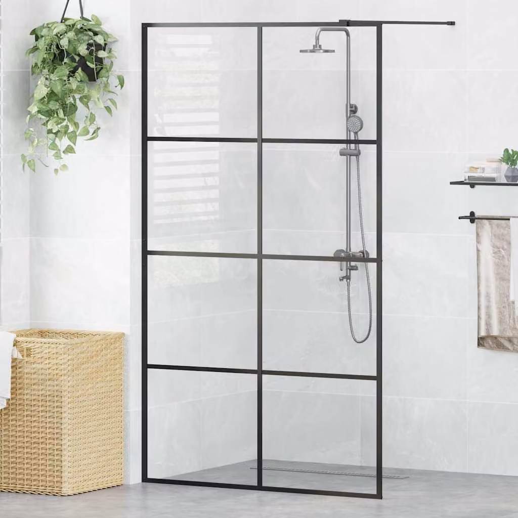 Parete per doccia walk-in vidaXL in vetro trasparente ESG con profili neri L: 115 cm, H: 195 cm