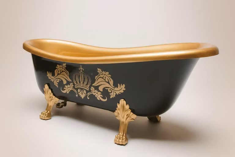 Pompöös by Casa Padrino vasca freestanding Deluxe di Harald Glööckler nero / oro / oro 169,5 x 76 x 72,5 cm con piedi a forma di leone color oro