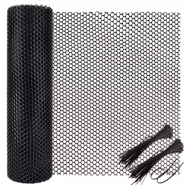 Rete protettiva in plastica, dimensioni 40 cm x 12 m, fori di 8 mm, con 100 fascette