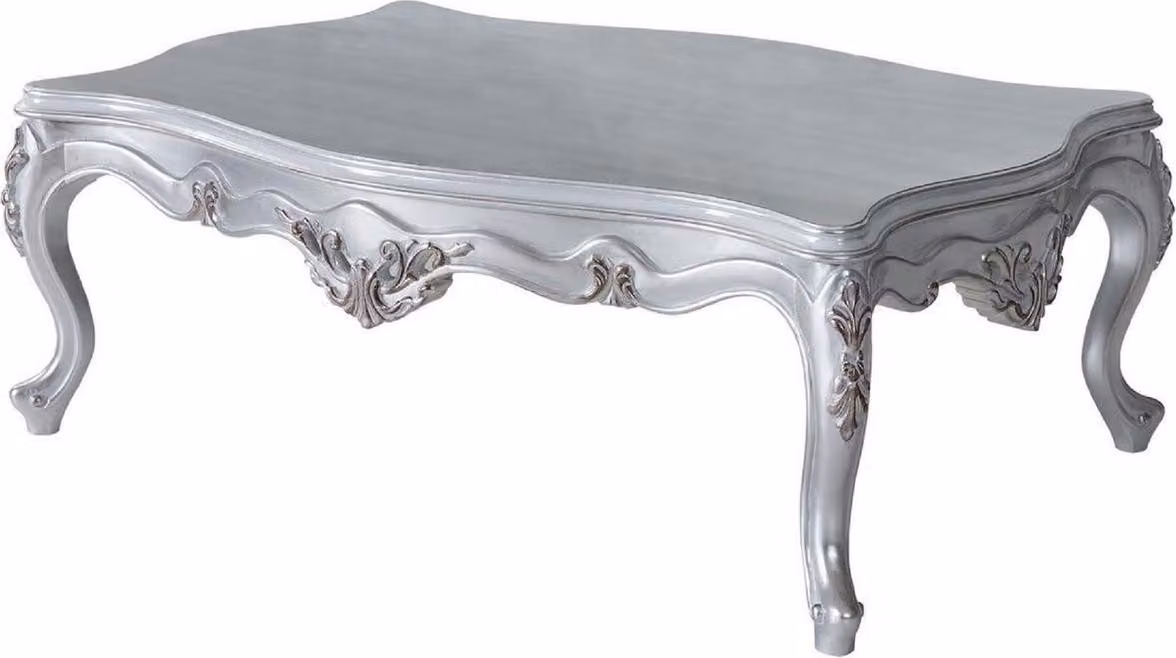 Casa Padrino tavolino barocco argento 130 x 85 x h. 47 cm - Tavolo rettangolare in legno massello per soggiorno - Mobili barocchi - Nobile & Magnifico