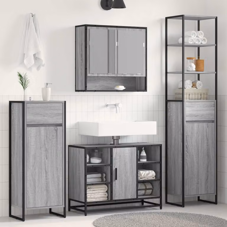 Mobile da bagno industriale vidaXL in legno e metallo, Grigio, L: 40 cm, P: 30 cm, H: 180 cm