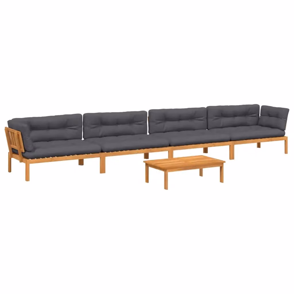 Set Divano da Giardino a L con Tavolino vidaXL in Legno di Acacia con Cuscini Grigio Antracite – 2