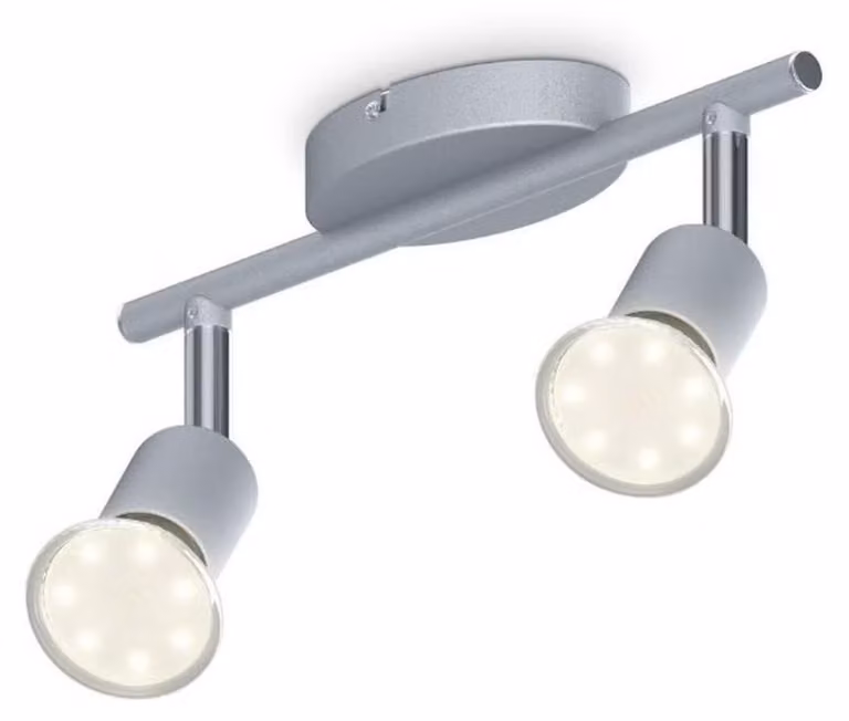 B.K.Licht Faretti LED da soffitto orientabili, include 2 lampadine GU10 da 3W, luce calda 3000K, plafoniera LED moderna da soffitto, corpo in metallo color titanio, 230V, IP20