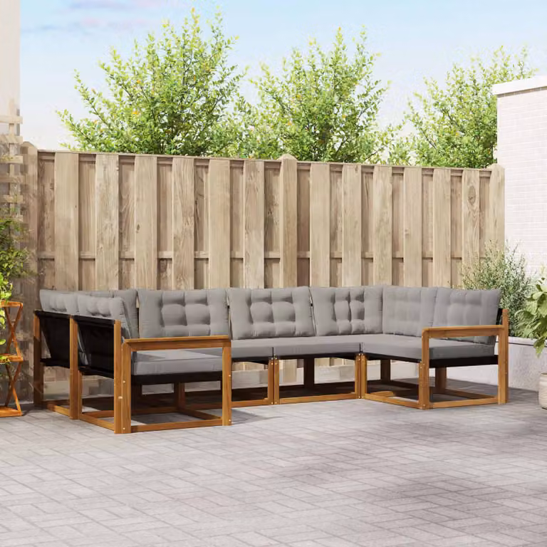 Set di divani da esterno vidaXL 6 pz a forma di L in legno di acacia e textilene, beige e grigio