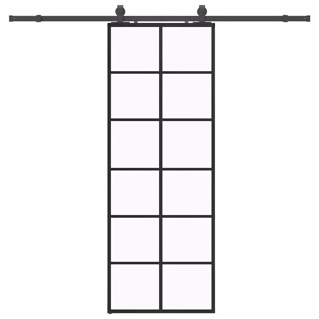 Porta Scorrevole Moderna VIDAXL in Vetro Trasparente con Telaio in Alluminio e Ferramenta Nera L: 76 cm, H: 205 cm – 2