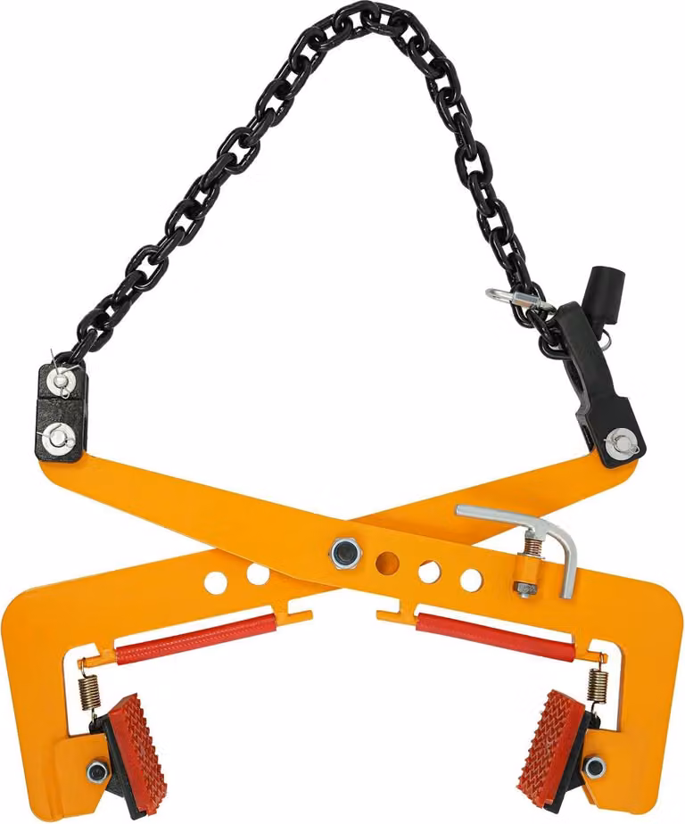 Pinza sollevatrice per pietre, portata 325 kg, apertura ganasce regolabile, gialla
