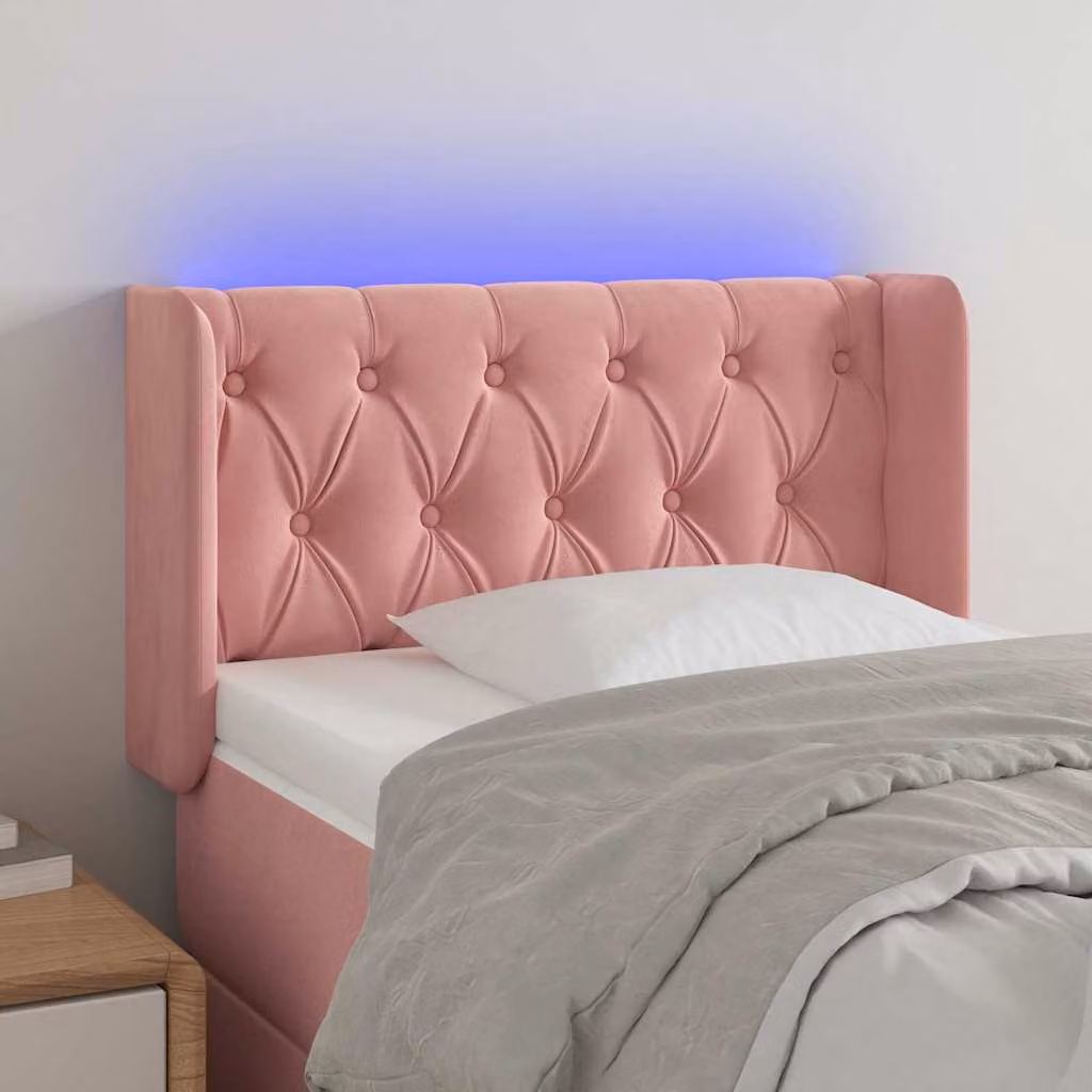 Testiera per letto vidaXL in velluto rosa con illuminazione LED e porta di ricarica USB, L 83 cm, P 16 cm, H 78-88 cm
