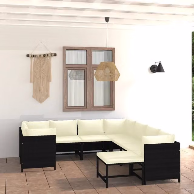 Set Divani da Giardino 9 pz con Cuscini in Polyrattan Nero 3059792