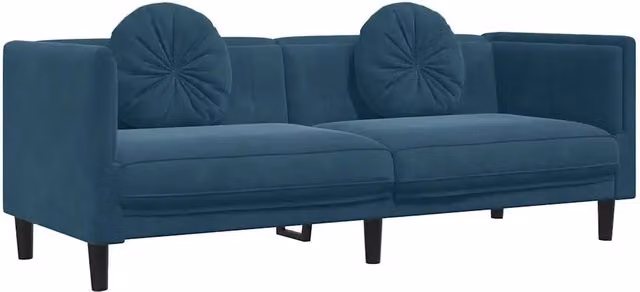 Divano | Divano da soggiorno | Sofa a 3 Posti con Cuscini Blu in Velluto