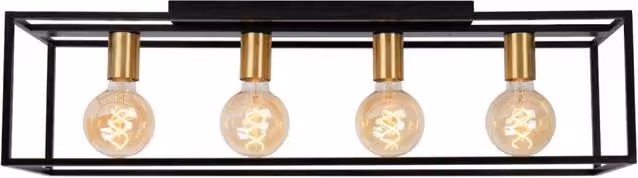 Plafoniera vintage Ruben Lucide in metallo nero e oro con 4 x E27, forma rettangolare
