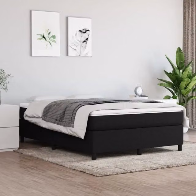 Struttura Letto Imbottita con Rete a Molle vidaXL in Tessuto Nero L 140 cm x P 200 cm – 1