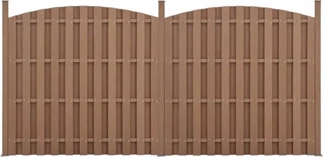 Set di 2 Pannelli Steccato ad Arco con Doghe in WPC e Base in Acciaio (AxL)185x376 cm - Marrone NEU.HOLZ