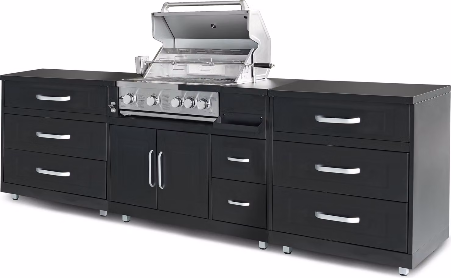 Cucina da esterno a 3 pezzi con barbecue nero - Oviala Memphis