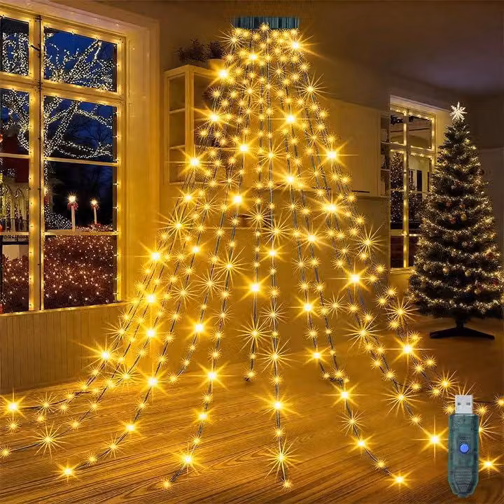 Catena luminosa a LED, 2 metri, 300 LED bianco caldo, 8 modalità, grado di protezione IP44