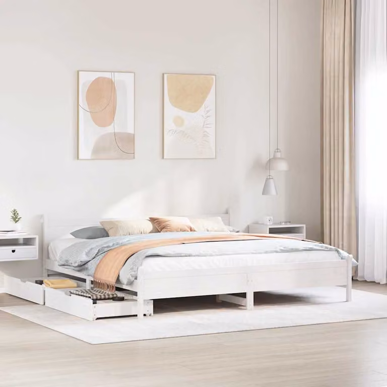 vidaXL Giroletto in legno massello di pino bianco con doghe piatte fissate L/P/H: 200 x 200 x 72 cm