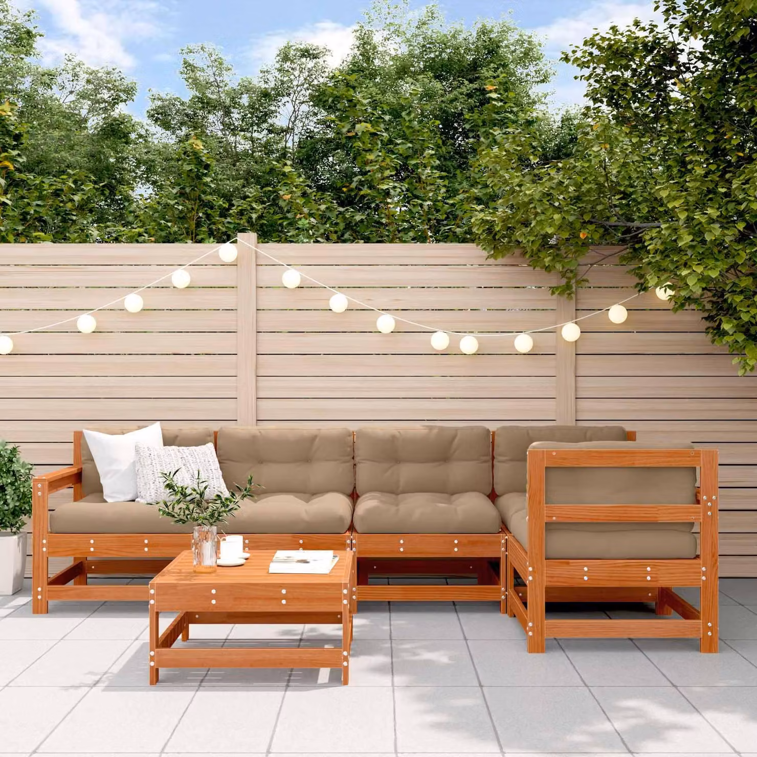 Maison Exclusive - Set da lounge per giardino, 6 pezzi. Piano in legno, pino massello