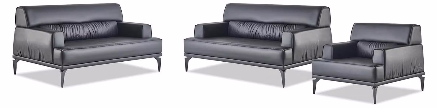 Sitzmöbel Moderner Sofa-Set 2-Sitzer Sessel Schwarz Sofagarnituren Leder