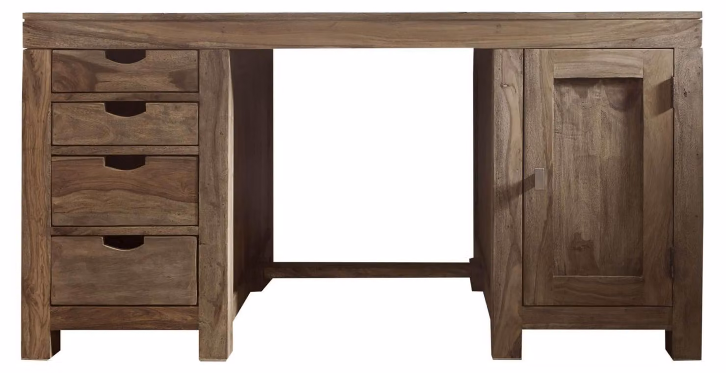 MASSIVMOEBEL24 | scrivania in legno di Sheesham / palissandro 150x75x78 grigio scuro oliato NATURE GREY #70