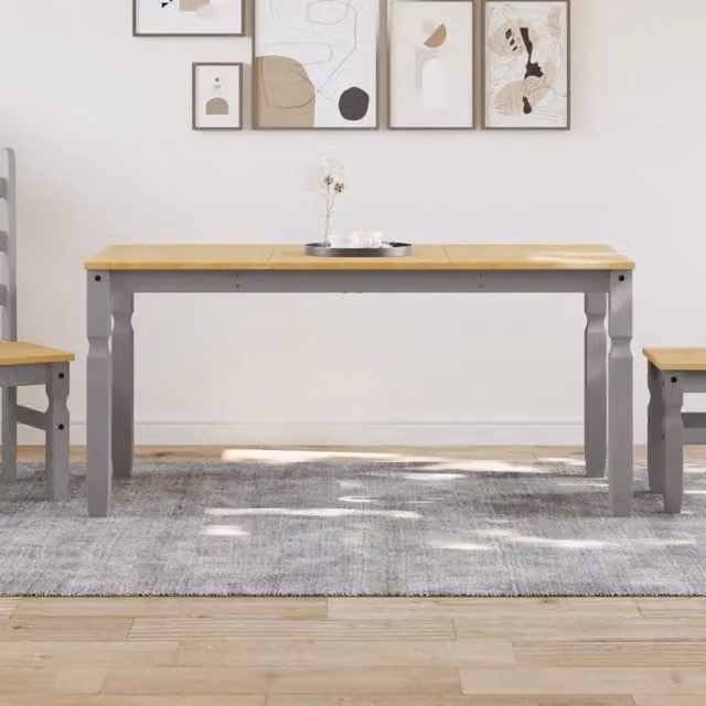 Tavolo da pranzo rettangolare vidaXL in legno di pino cerato grigio L: 160 cm, P: 80 cm, H: 75 cm