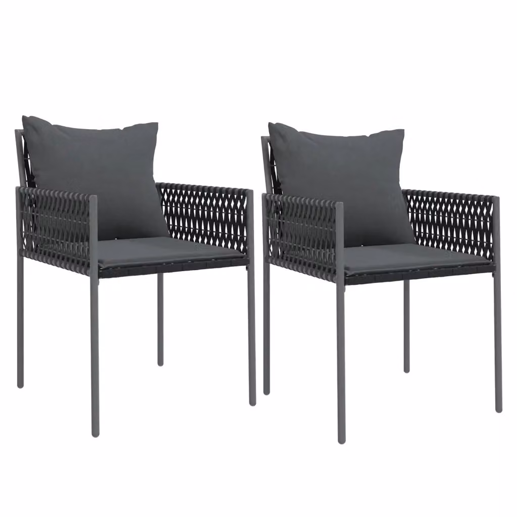 Set di 2 sedie da giardino vidaXL in polyrattan con cuscini neri e grigi, L: 54 cm, P: 61 cm, H: 83 cm – 2