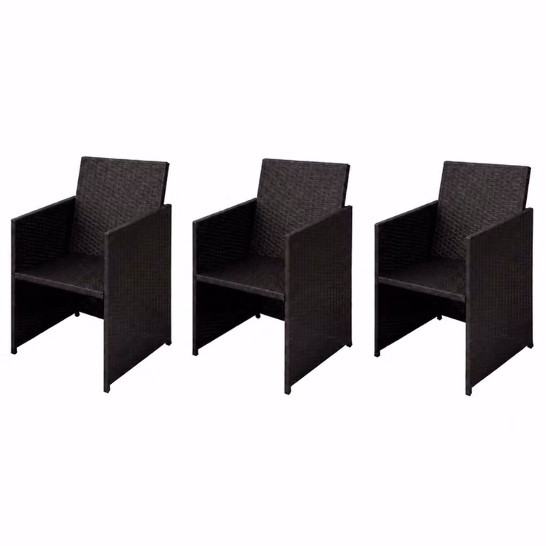 Set di 3 sedie da giardino moderne vidaXL in polyrattan marrone con cuscini e braccioli
