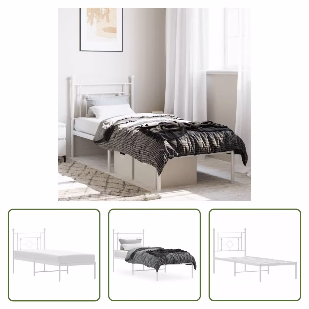 The Living Store Struttura letto con testiera in metallo bianco 75x190 cm