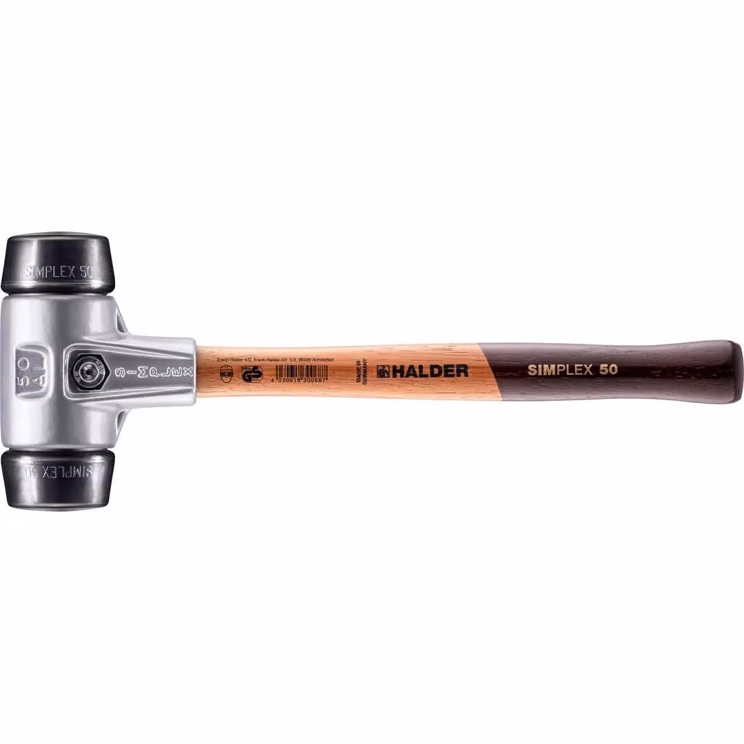 Mazza SIMPLEX soft-face con alloggiamento in alluminio e manico in legno, Ø 50, composizione in gomma