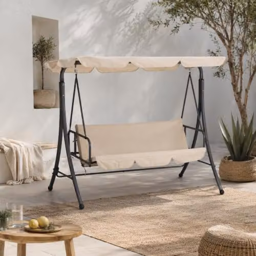 MA MAISON Dondolo Letto in Acciaio Beige con Tetto 190x120x165 cm