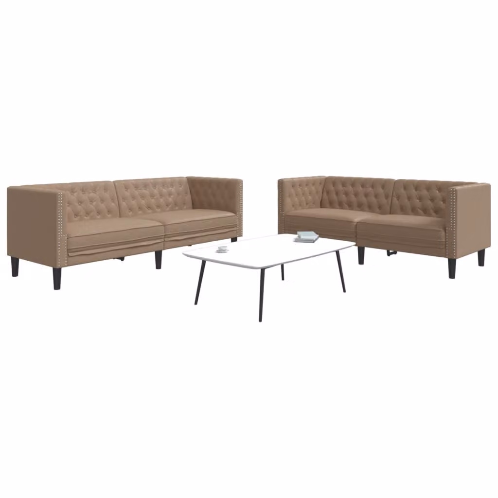 Set di 2 divani Chesterfield vidaXL in similpelle color cappuccino e beige per il tuo soggiorno – 1