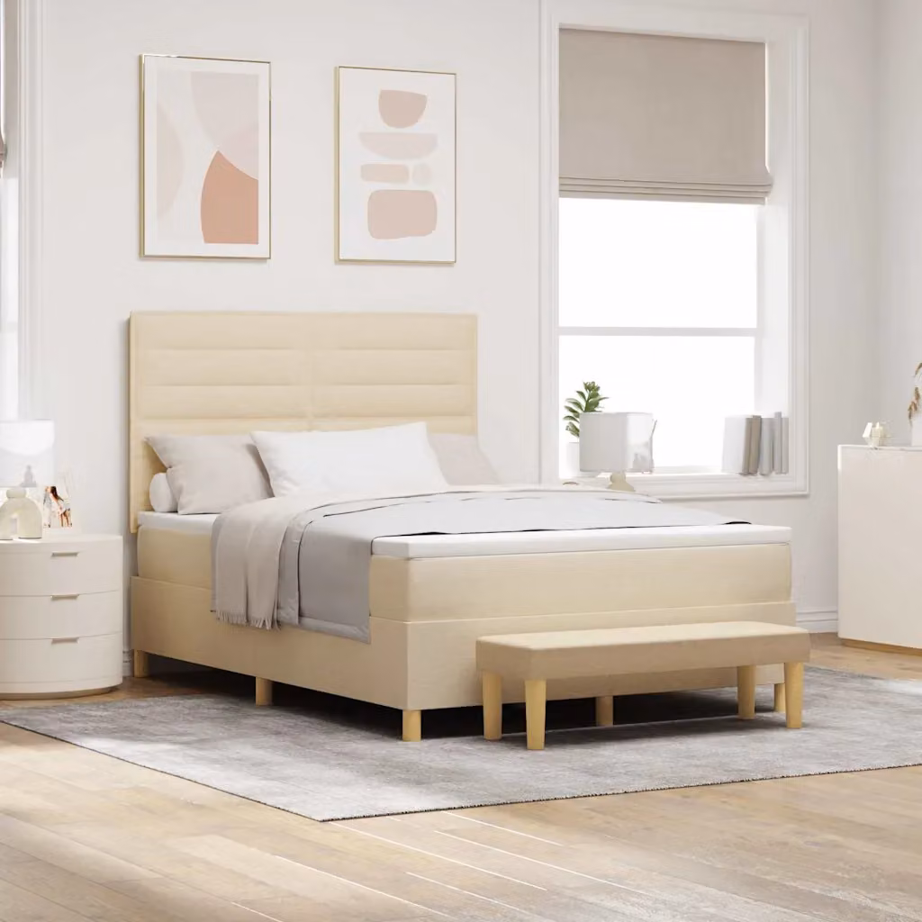Letto a molle con testiera vidaXL in tessuto beige L: 160 cm, P: 200 cm, H: 128 cm