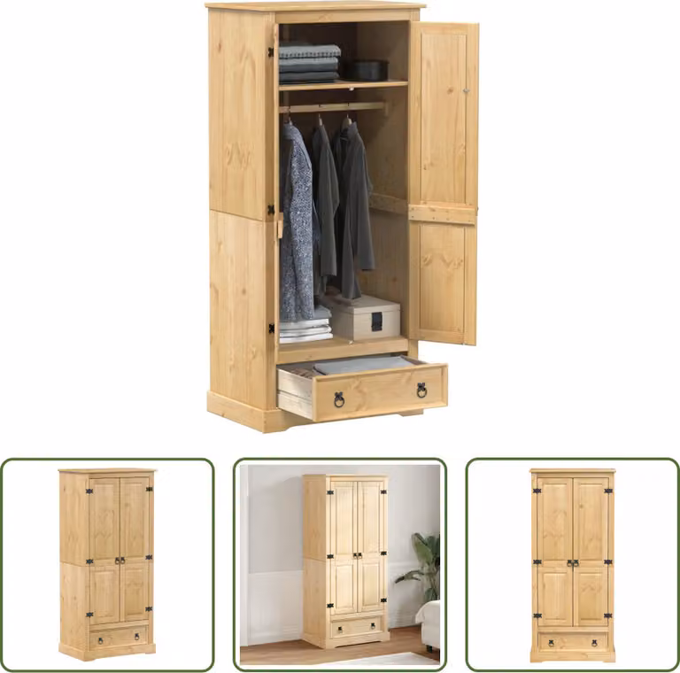 The Living Store Armadio  76x50x170 cm in legno di pino massiccio