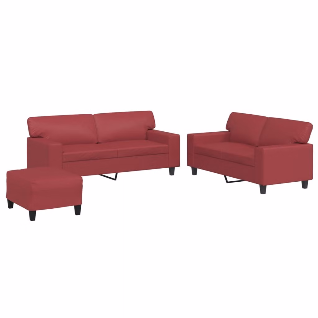 Set di Divani 3 pz Rosso Vino in Pelle finta