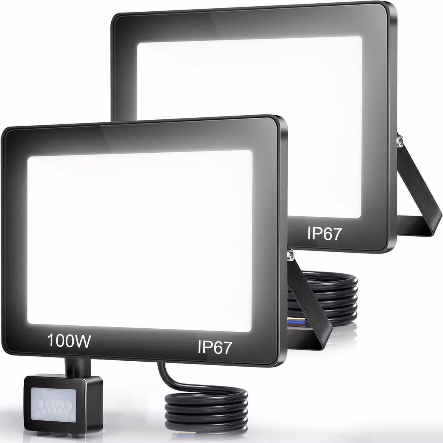 Lampada da esterno a LED da 100W, set da 2, con sensore di movimento, 10.000 lumen, grado di protezione IP67
