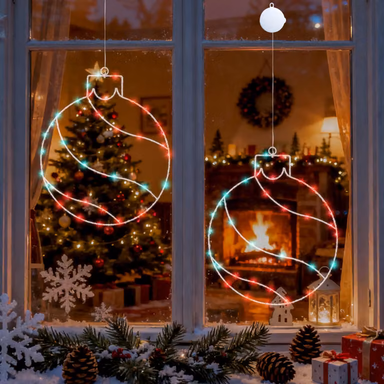 Tende luminose a LED per Natale, confezione da 2, con 78 luci a LED, alimentate a batteria, decorazioni natalizie per finestre