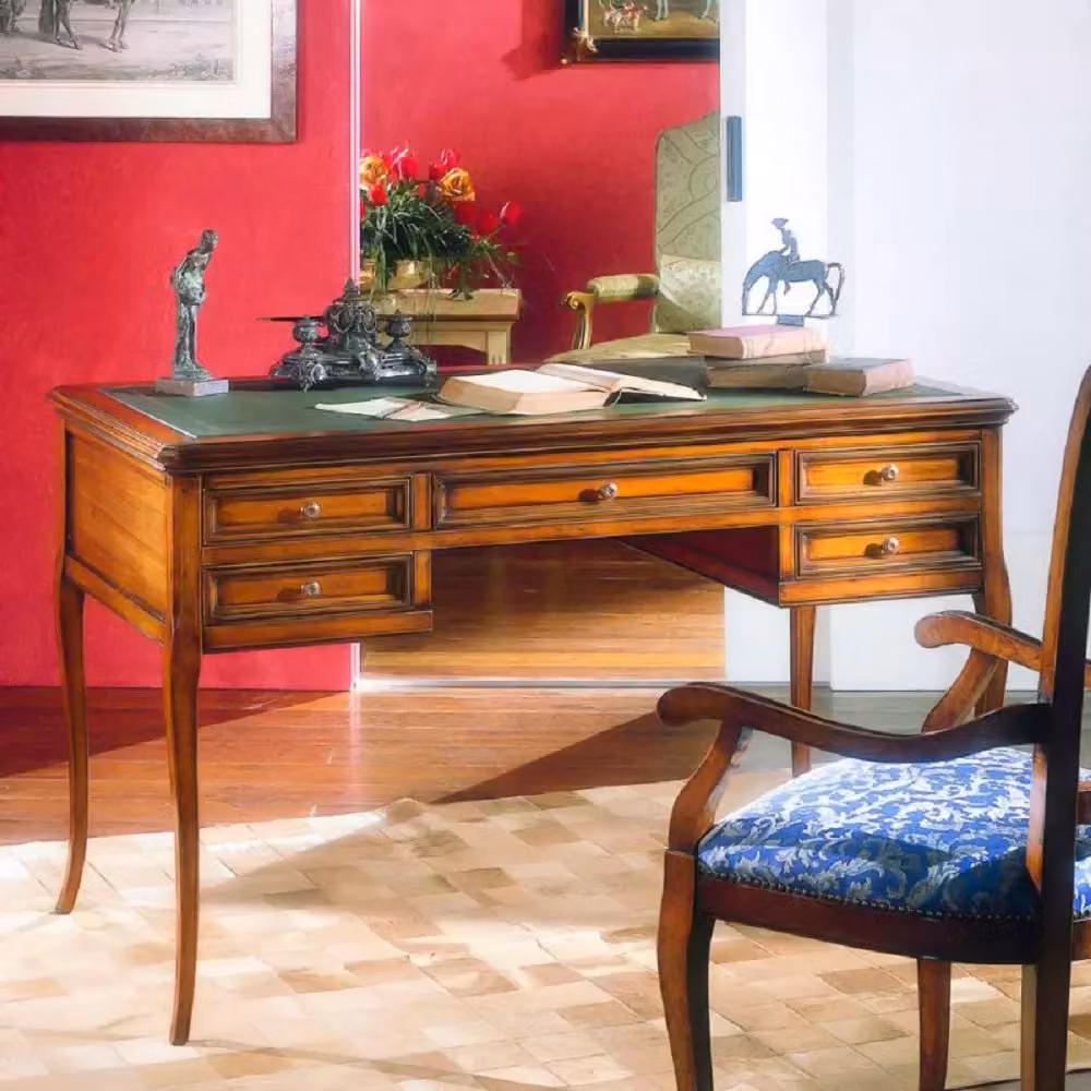 Scrivania Arte Povera Bassano con piano in pelle di Mobili2g, L: 130 cm, P: 70 cm, H: 80 cm – 2