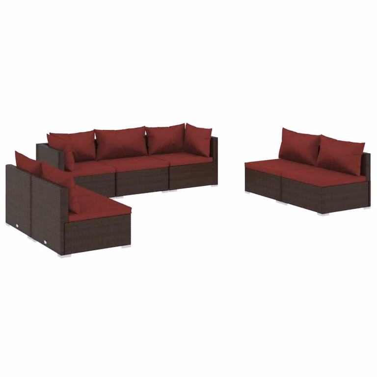 Set Divani da Giardino 7 pz con Cuscini in Polyrattan Marrone